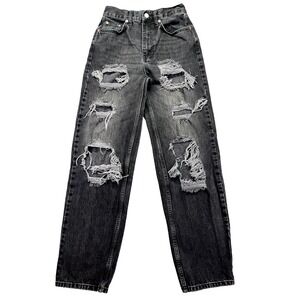 BDG URBAN OUTFITTERS Black High Rise Baggy Skater Distressed Sz 26‎ Fits 25" Y2K